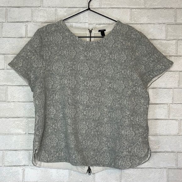 J. Crew Zip Back Brocade Short Sleeve Blouse XL - Picture 1 of 6